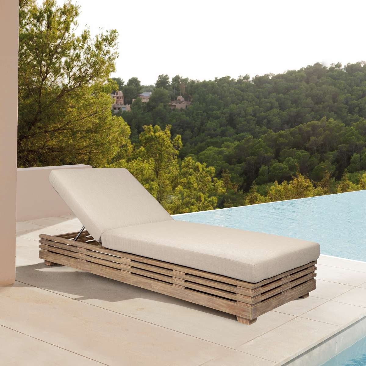 Vivid Outdoor Patio Chaise Lounge Chair in Gray Eucalyptus Wood with Gray Olefin Cushions By Armen Living | Outdoor Chaise Lounges | Modishstore - 10