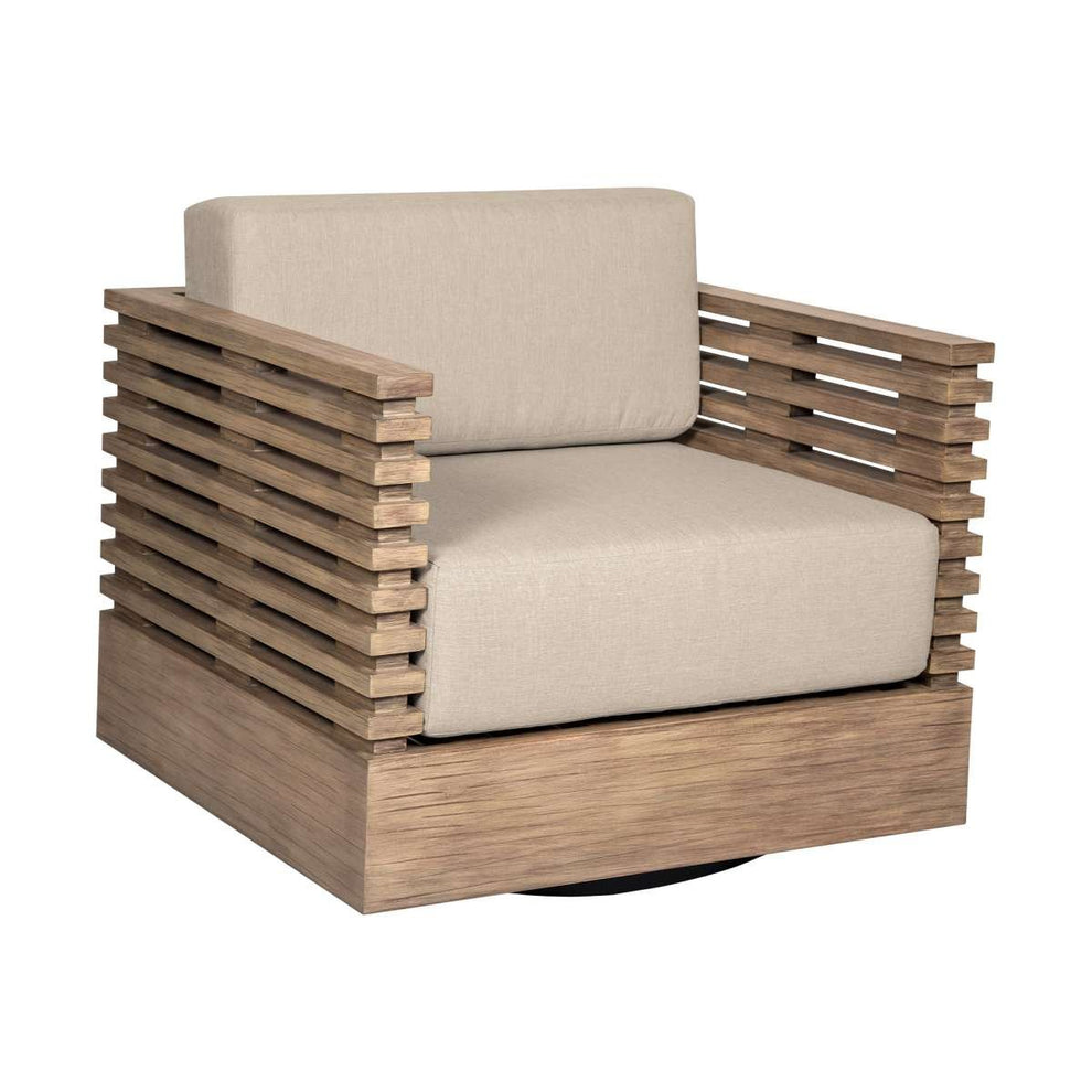 Vivid Swivel Outdoor Patio Chair in Light Eucalyptus Wood with Taupe Olefin Cushions By Armen Living | Outdoor Chairs | Modishstore - 2