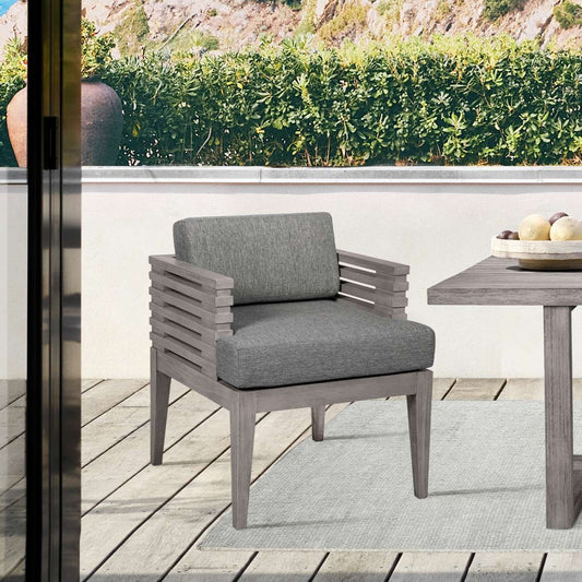 Vivid Outdoor Patio Dining Chair in Gray Eucalyptus Wood with Gray Olefin Cushions By Armen Living | Outdoor Chairs | Modishstore