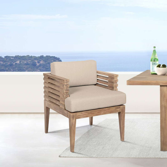 Vivid Outdoor Patio Dining Chair in Light Eucalyptus Wood with Taupe Olefin Cushions By Armen Living | Outdoor Chairs | Modishstore