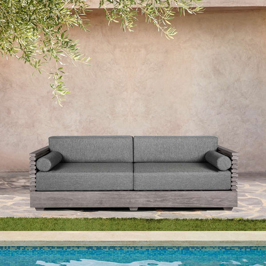 Vivid Outdoor Patio Sofa in Gray Eucalyptus Wood with Gray Olefin Cushions By Armen Living | Outdoor Sofas, Loveseats & Sectionals | Modishstore