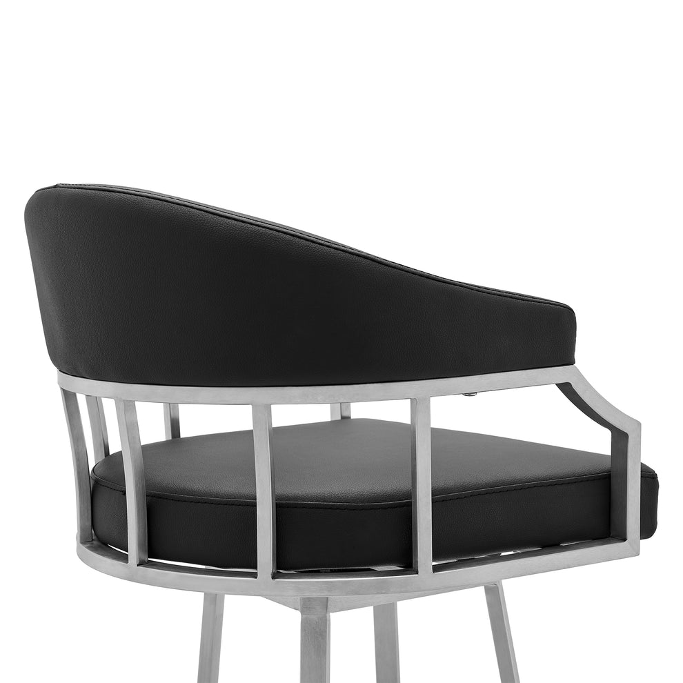 Valerie 26" Counter Height Swivel Modern Balck Faux Leather Bar and Counter Stool in Brushed Stainless Steel Finish By Armen Living | Counter Stools | Modishstore - 6