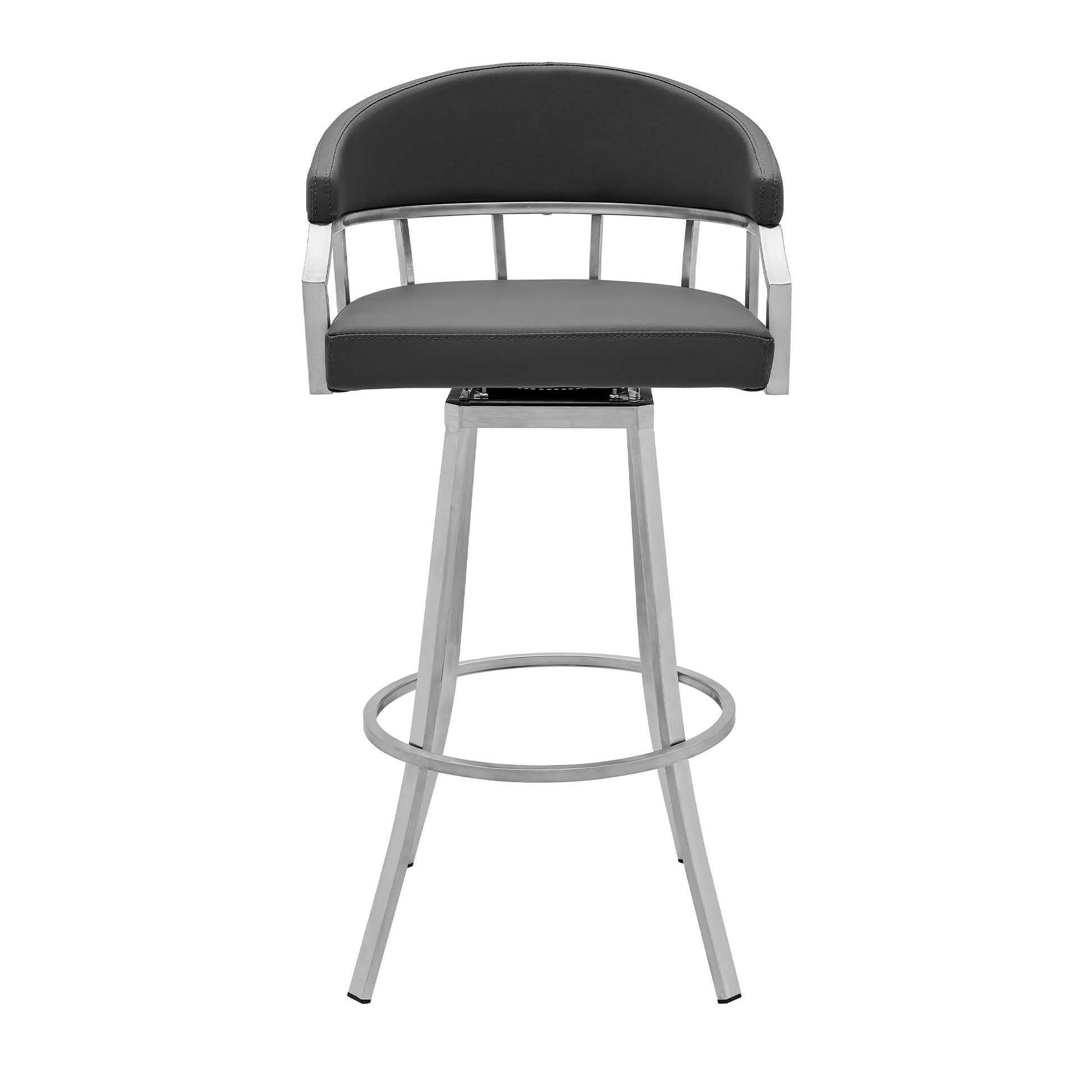 Valerie 30" Bar Height Swivel Modern Faux Leather Bar and Counter Stool in Brushed Stainless Steel Finish By Armen Living | Counter Stools | Modishstore - 3