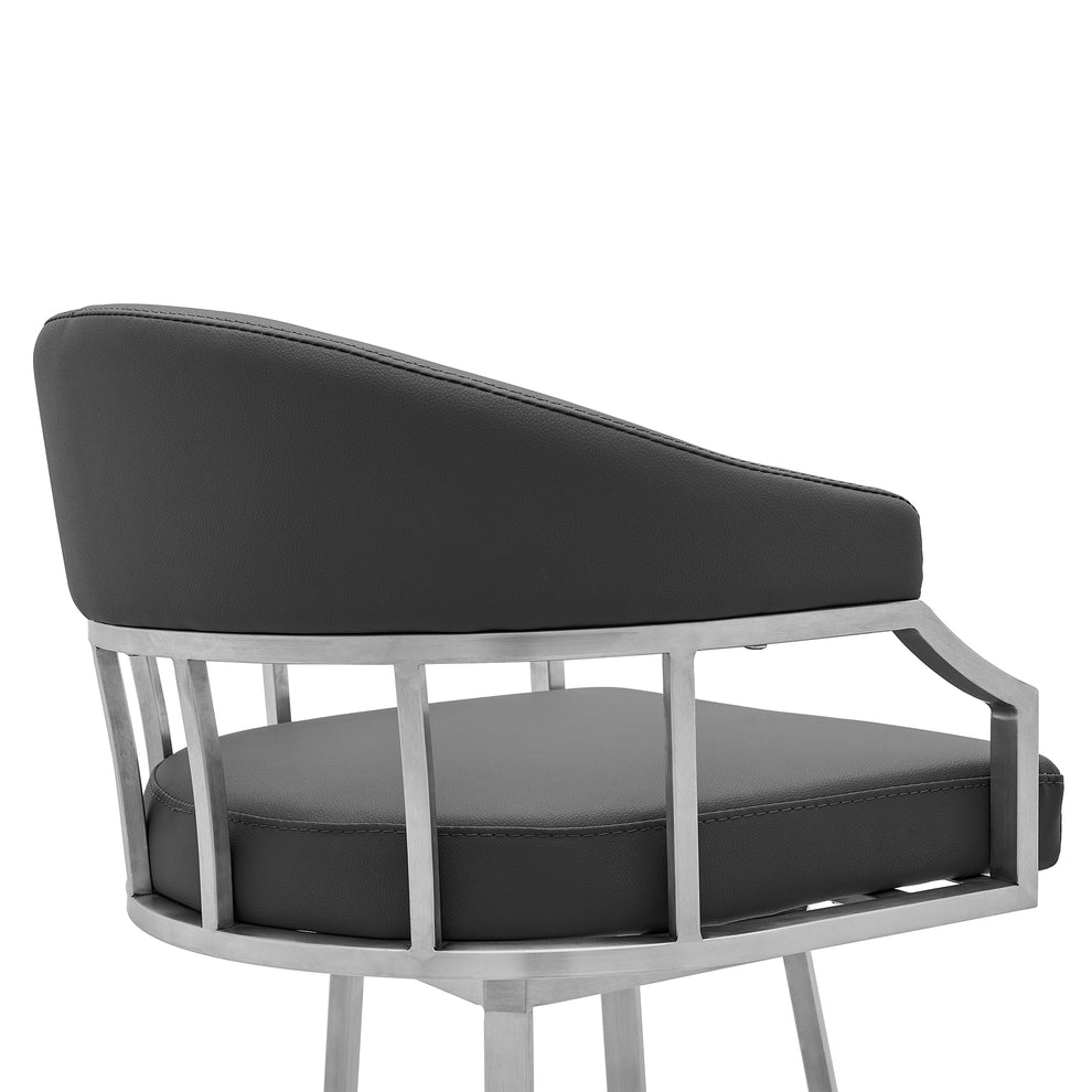 Valerie 30" Bar Height Swivel Modern Faux Leather Bar and Counter Stool in Brushed Stainless Steel Finish By Armen Living | Counter Stools | Modishstore - 6