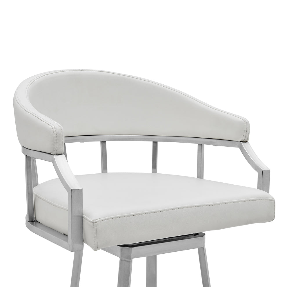 Valerie 26" Counter Height Swivel Modern White Faux Leather Bar and Counter Stool in Brushed Stainless Steel Finish By Armen Living | Counter Stools | Modishstore - 5