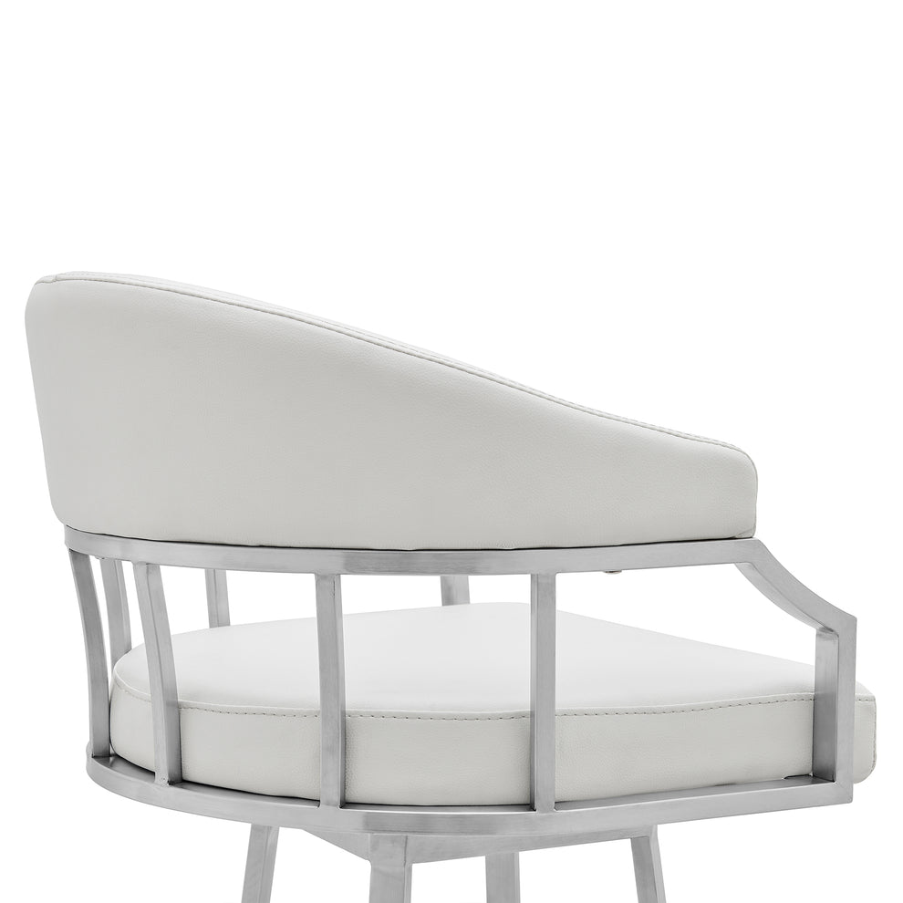 Valerie 26" Counter Height Swivel Modern White Faux Leather Bar and Counter Stool in Brushed Stainless Steel Finish By Armen Living | Counter Stools | Modishstore - 6
