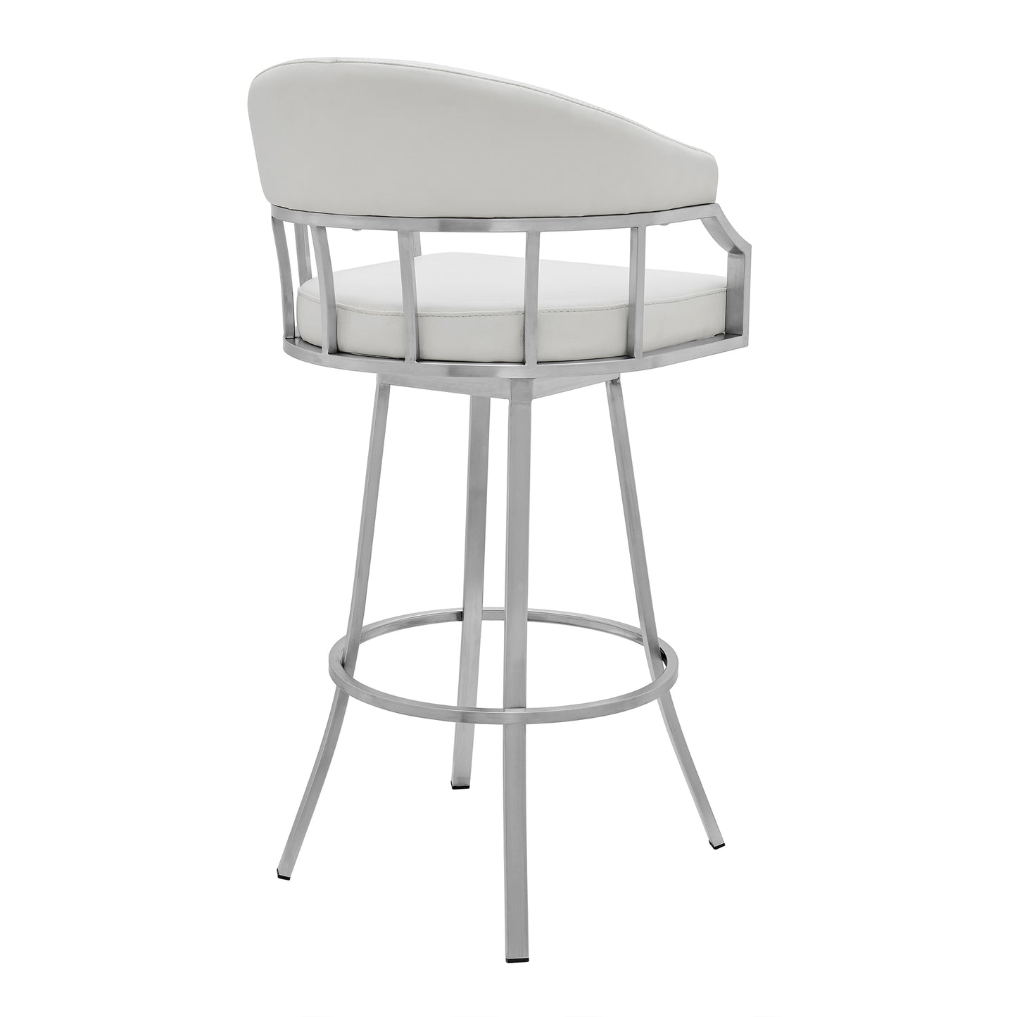 Valerie 30" Bar Height Swivel Modern White Faux Leather Bar and Counter Stool in Brushed Stainless Steel Finish By Armen Living | Counter Stools | Modishstore - 4
