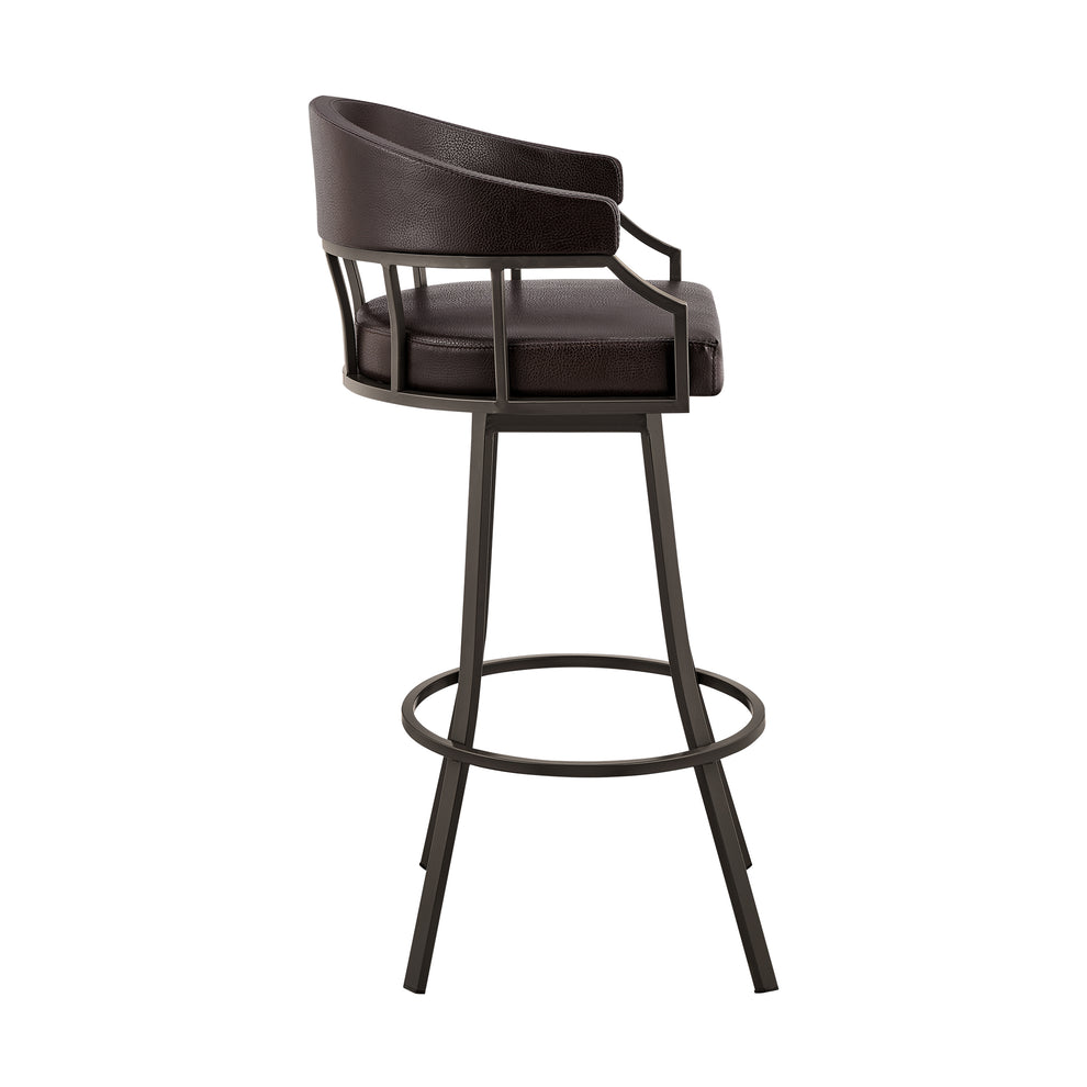 Valerie 26" Swivel Brown Faux Leather and Java Brown Metal Bar Stool By Armen Living | Bar Stools | Modishstore - 4