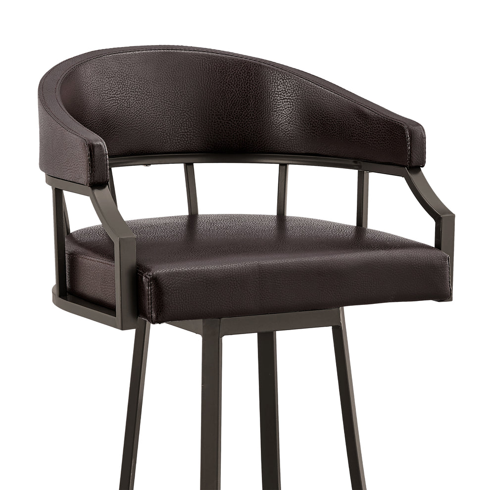Valerie 26" Swivel Brown Faux Leather and Java Brown Metal Bar Stool By Armen Living | Bar Stools | Modishstore - 7