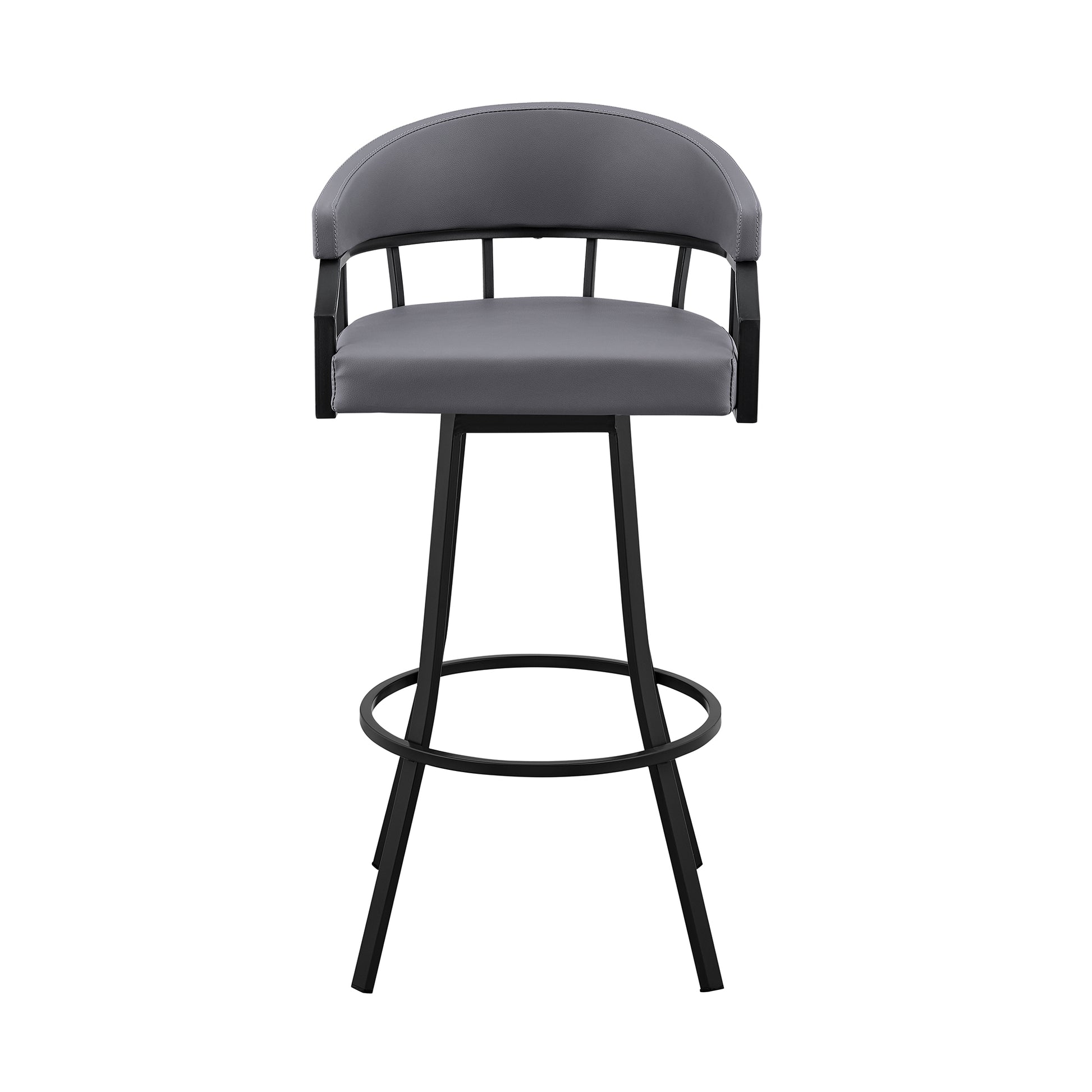 Valerie 26" Swivel Slate Grey Faux Leather and Black Metal Bar Stool By Armen Living | Bar Stools | Modishstore - 3