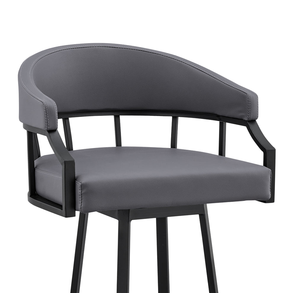 Valerie 30" Swivel Slate Grey Faux Leather and Black Metal Bar Stool By Armen Living | Bar Stools | Modishstore - 7
