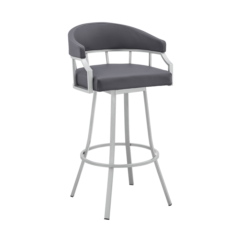 Valerie 26" Swivel Slate Grey Faux Leather and Silver Metal Bar Stool By Armen Living | Bar Stools | Modishstore - 2