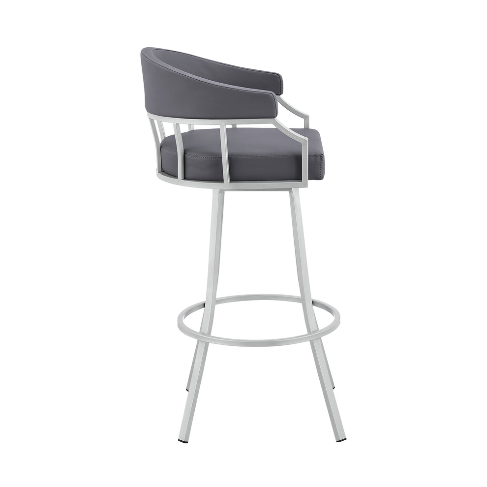 Valerie 26" Swivel Slate Grey Faux Leather and Silver Metal Bar Stool By Armen Living | Bar Stools | Modishstore - 4