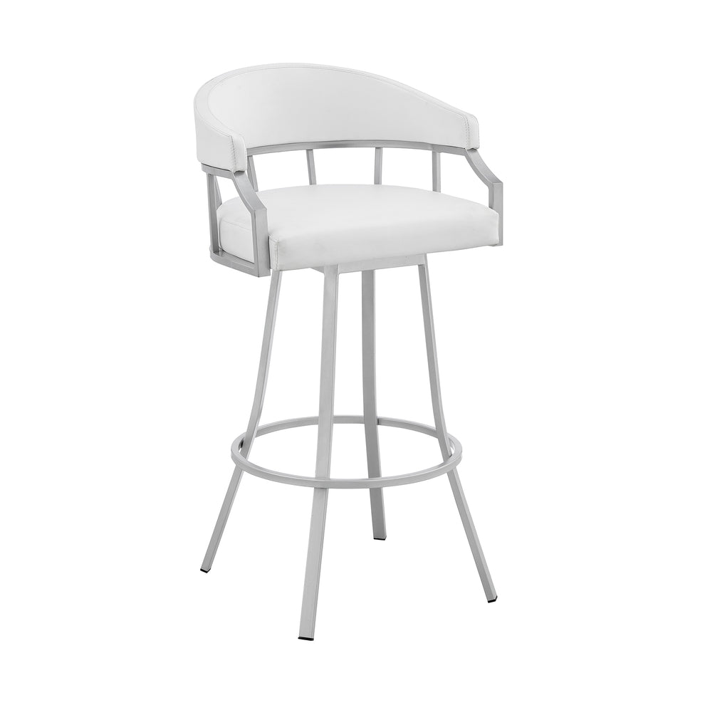Valerie 26" Swivel White Faux Leather and Silver Metal Bar Stool By Armen Living | Bar Stools | Modishstore - 2