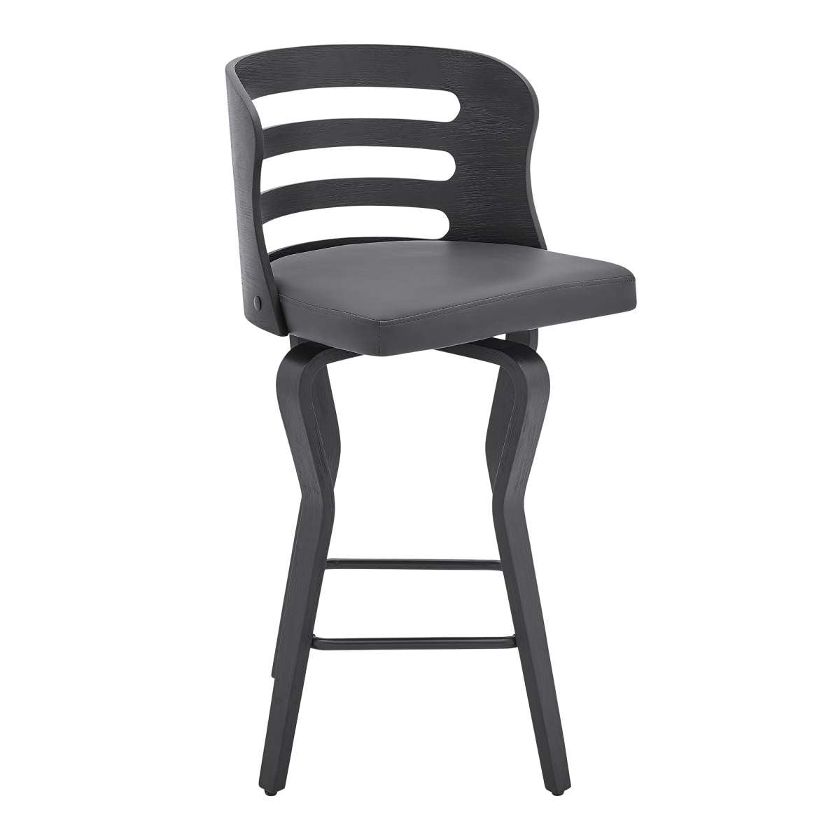 Verne 26" Swivel Gray Faux Leather and Black Wood Bar Stool By Armen Living | Bar Stools |  Modishstore  - 3