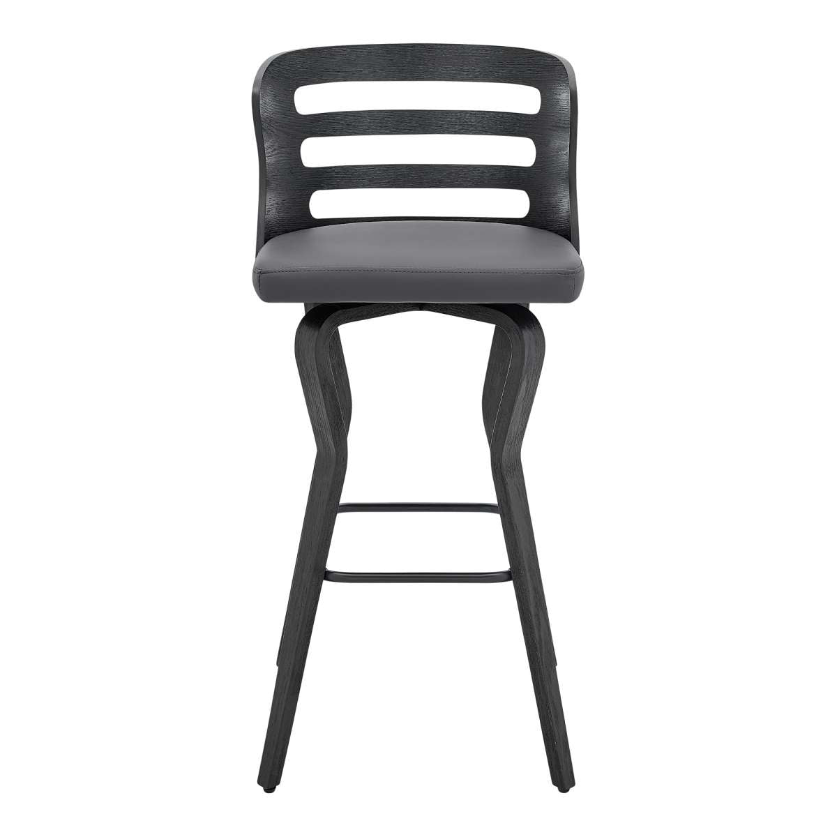 Verne 30" Swivel Gray Faux Leather and Black Wood Bar Stool By Armen Living | Bar Stools |  Modishstore  - 3