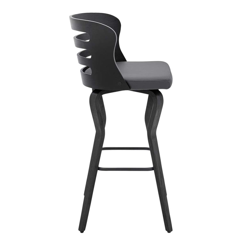 Verne 30" Swivel Gray Faux Leather and Black Wood Bar Stool By Armen Living | Bar Stools |  Modishstore  - 4