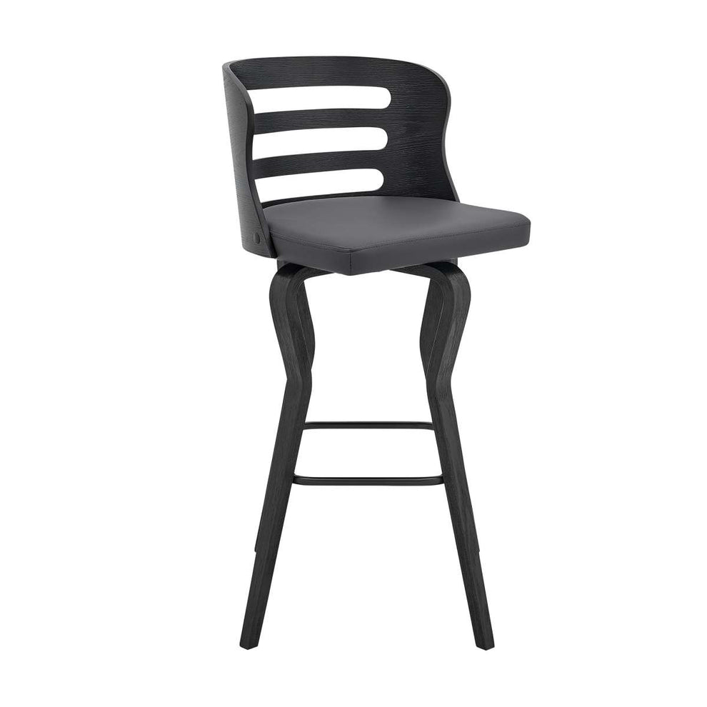 Verne 30" Swivel Gray Faux Leather and Black Wood Bar Stool By Armen Living | Bar Stools |  Modishstore  - 2
