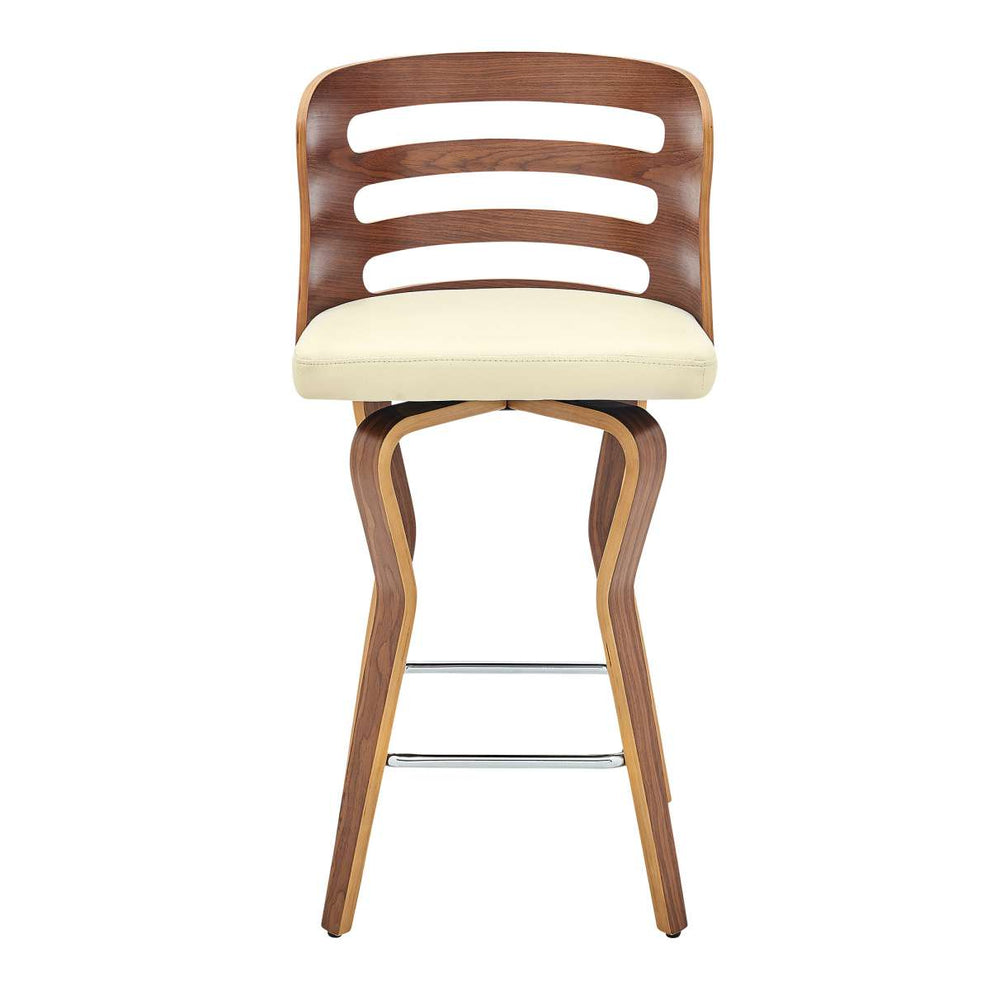 Verne 26" Swivel Cream Faux Leather and Walnut Wood Bar Stool By Armen Living | Bar Stools |  Modishstore  - 3