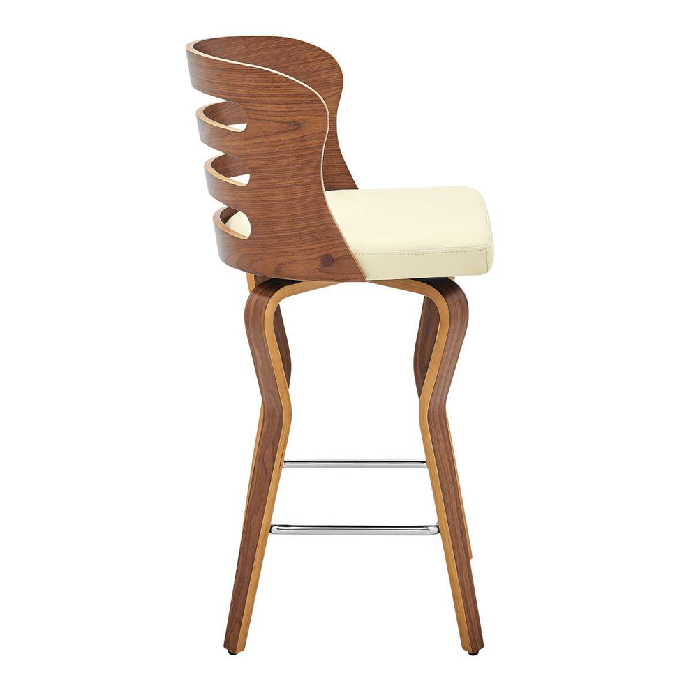 Verne 26" Swivel Cream Faux Leather and Walnut Wood Bar Stool By Armen Living | Bar Stools |  Modishstore  - 4