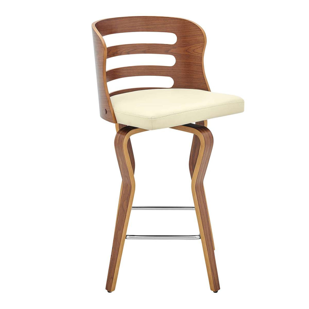 Verne 26" Swivel Cream Faux Leather and Walnut Wood Bar Stool By Armen Living | Bar Stools |  Modishstore  - 2
