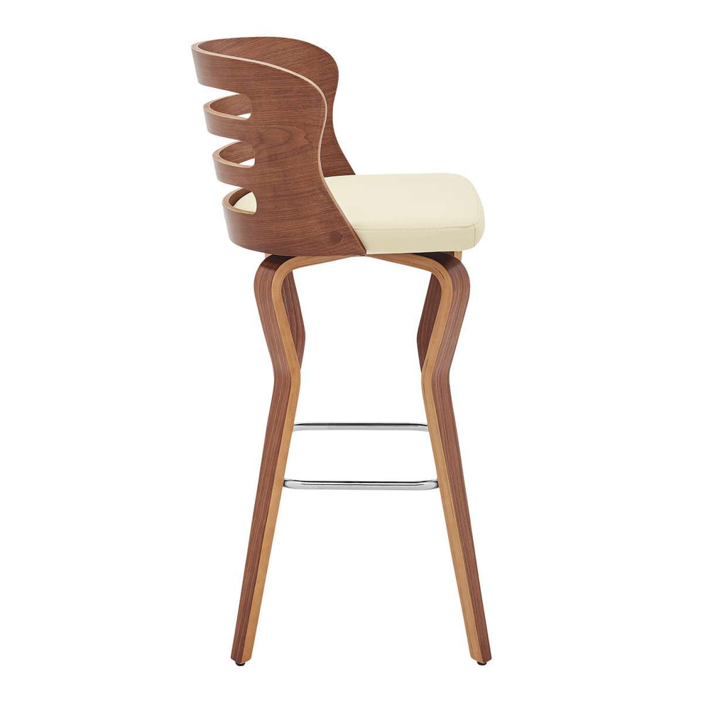 Verne 30" Swivel Cream Faux Leather and Walnut Wood Bar Stool By Armen Living | Bar Stools |  Modishstore  - 2