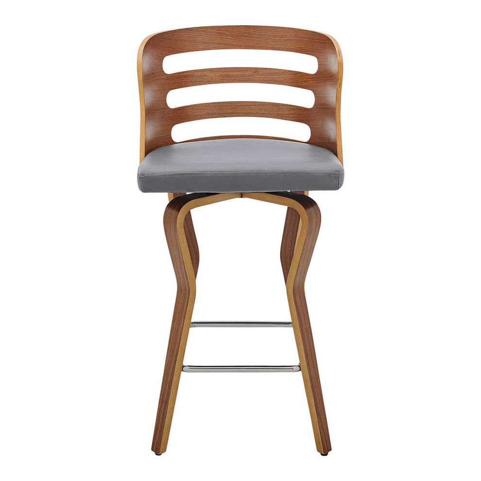 Verne 26" Swivel Gray Faux Leather and Walnut Wood Bar Stool By Armen Living | Bar Stools |  Modishstore  - 7