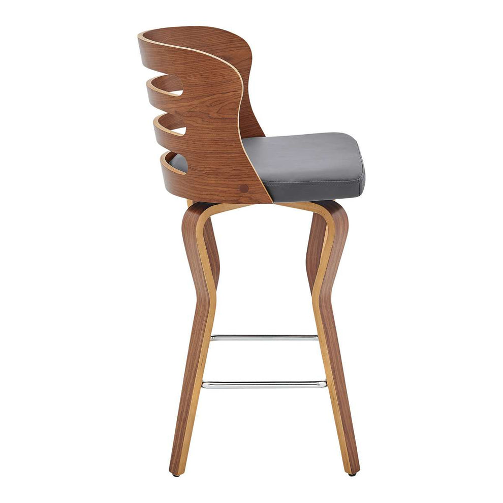 Verne 26" Swivel Gray Faux Leather and Walnut Wood Bar Stool By Armen Living | Bar Stools |  Modishstore  - 8