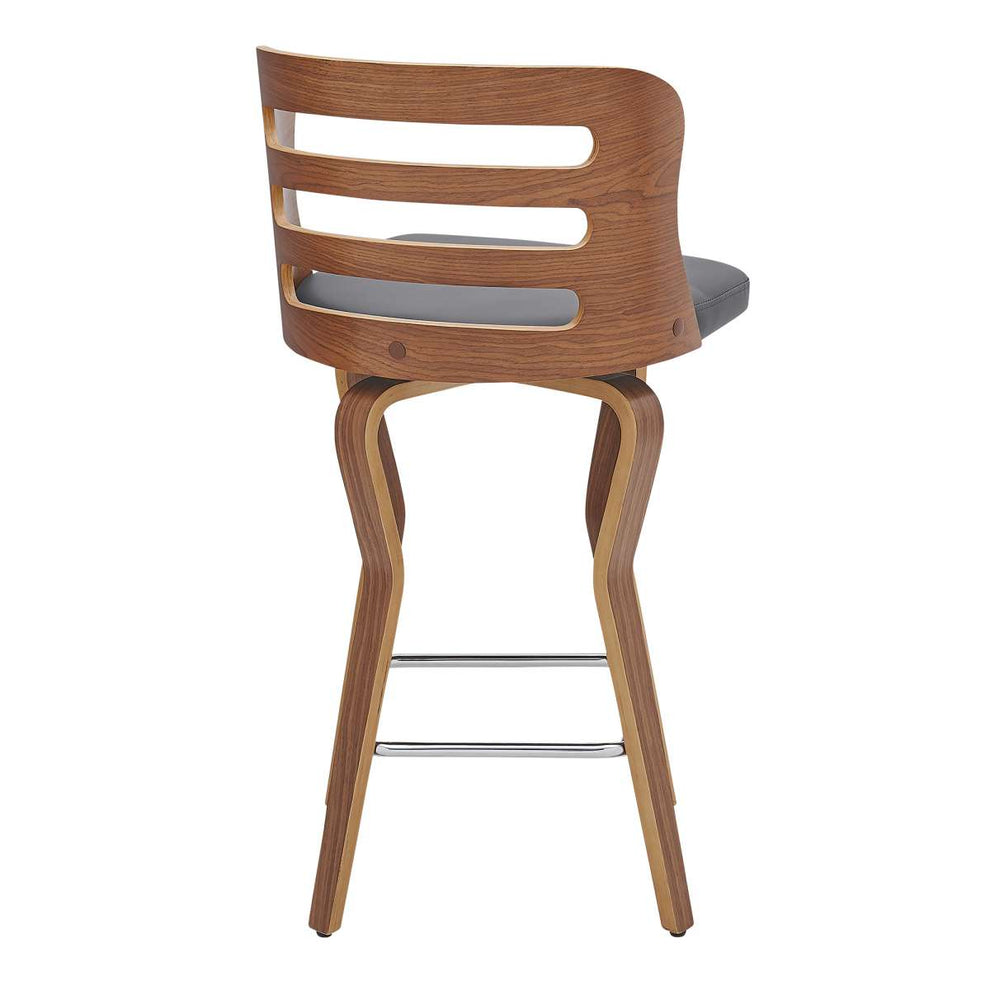 Verne 26" Swivel Gray Faux Leather and Walnut Wood Bar Stool By Armen Living | Bar Stools |  Modishstore  - 2
