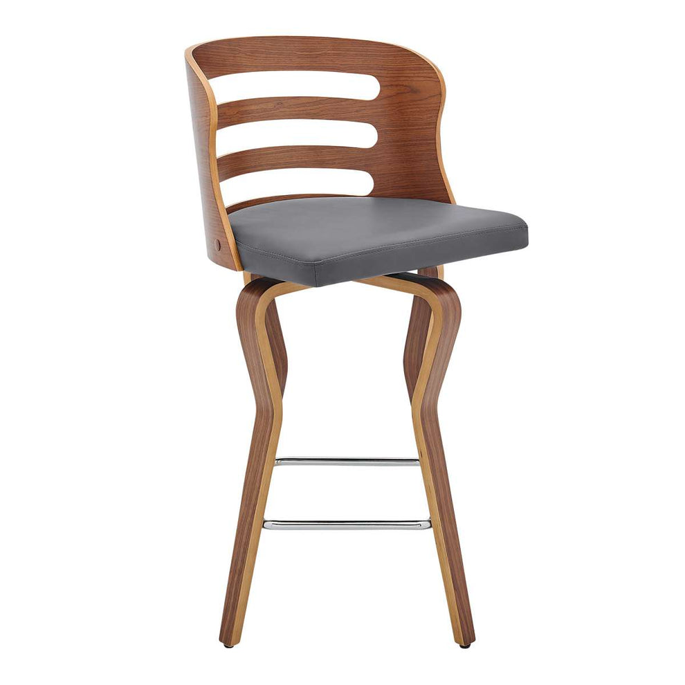 Verne 26" Swivel Gray Faux Leather and Walnut Wood Bar Stool By Armen Living | Bar Stools |  Modishstore  - 6