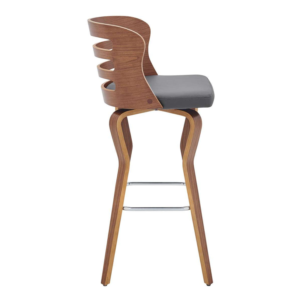 Verne 30" Swivel Gray Faux Leather and Walnut Wood Bar Stool By Armen Living | Bar Stools |  Modishstore  - 7