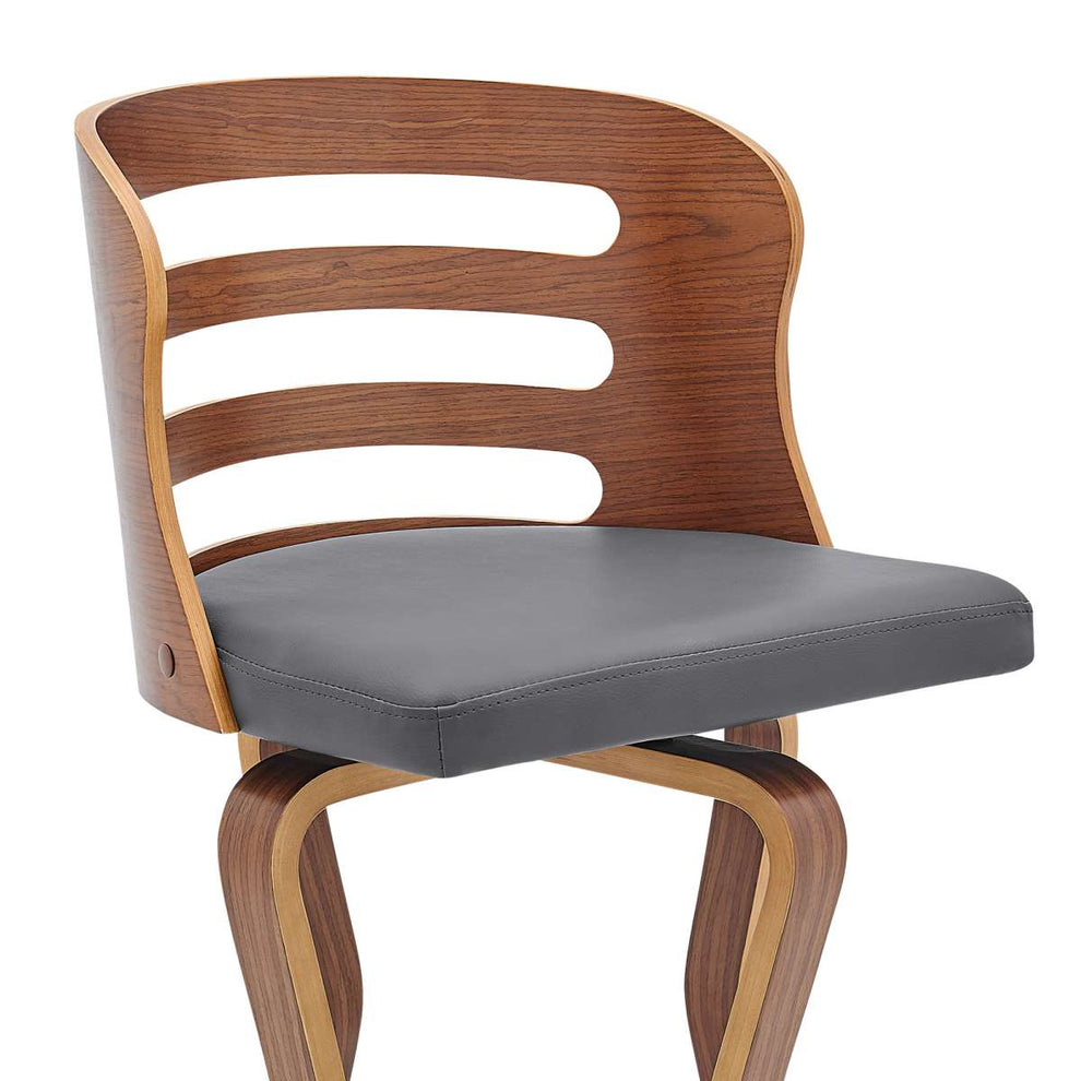 Verne 30" Swivel Gray Faux Leather and Walnut Wood Bar Stool By Armen Living | Bar Stools |  Modishstore  - 3