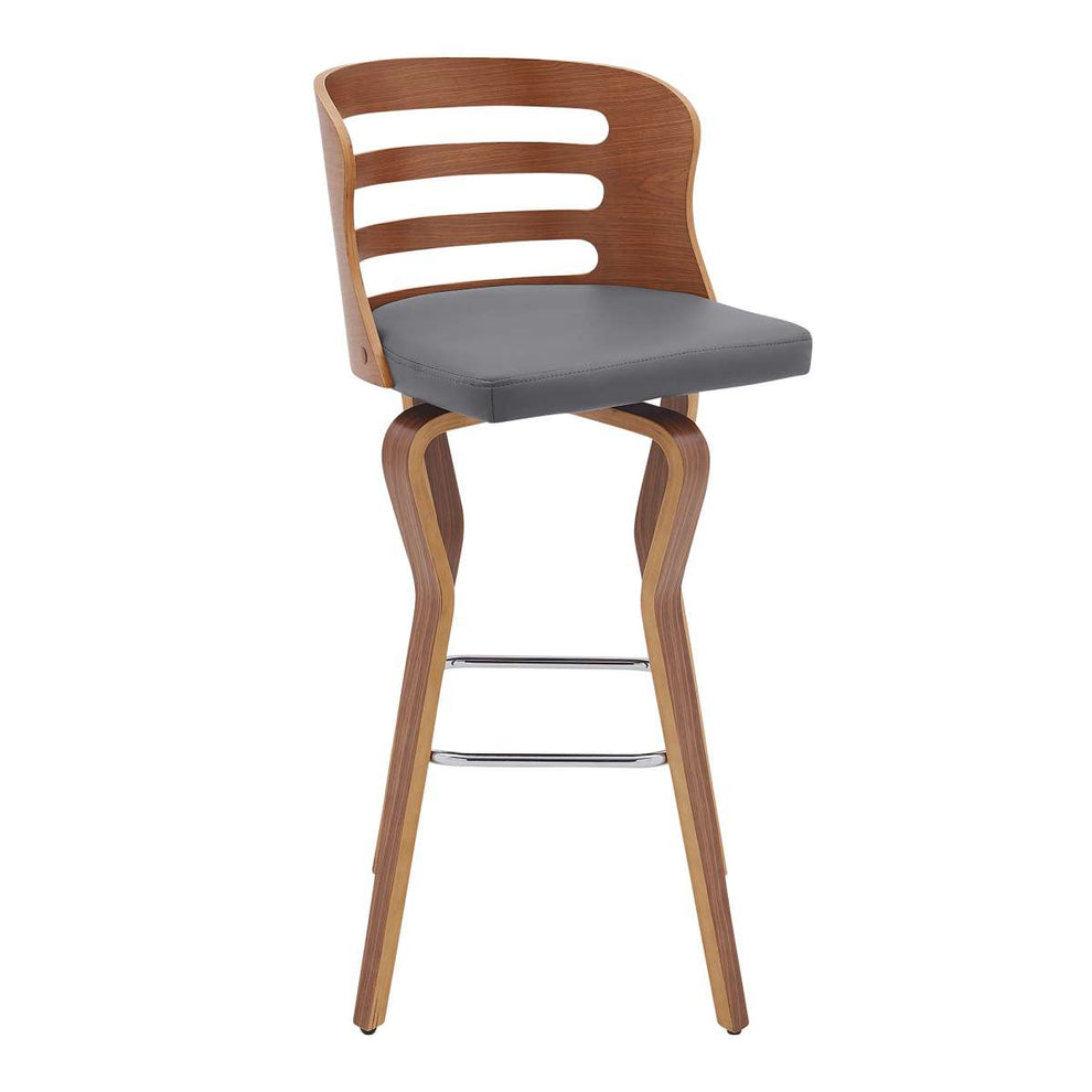 Verne 30" Swivel Gray Faux Leather and Walnut Wood Bar Stool By Armen Living | Bar Stools |  Modishstore  - 5