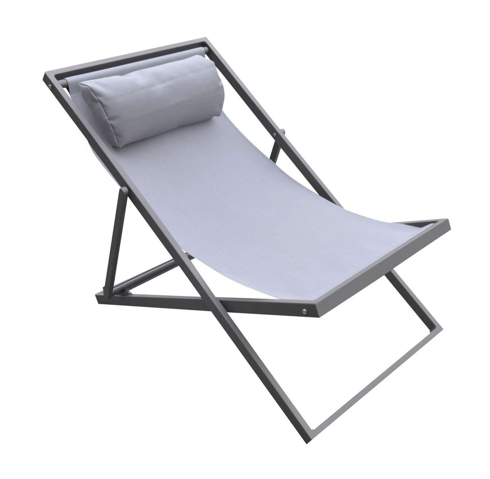 Wave Outdoor Patio Aluminum Deck Chair in Grey Powder Coated Finish with Grey Sling Textilene By Armen Living | Outdoor Chairs |  Modishstore  - 7