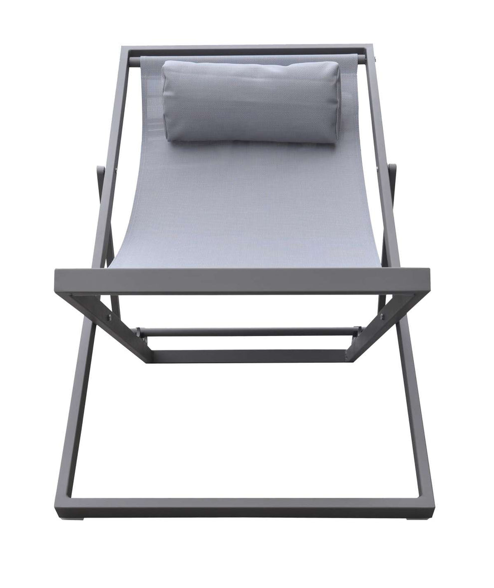 Wave Outdoor Patio Aluminum Deck Chair in Grey Powder Coated Finish with Grey Sling Textilene By Armen Living | Outdoor Chairs |  Modishstore  - 8