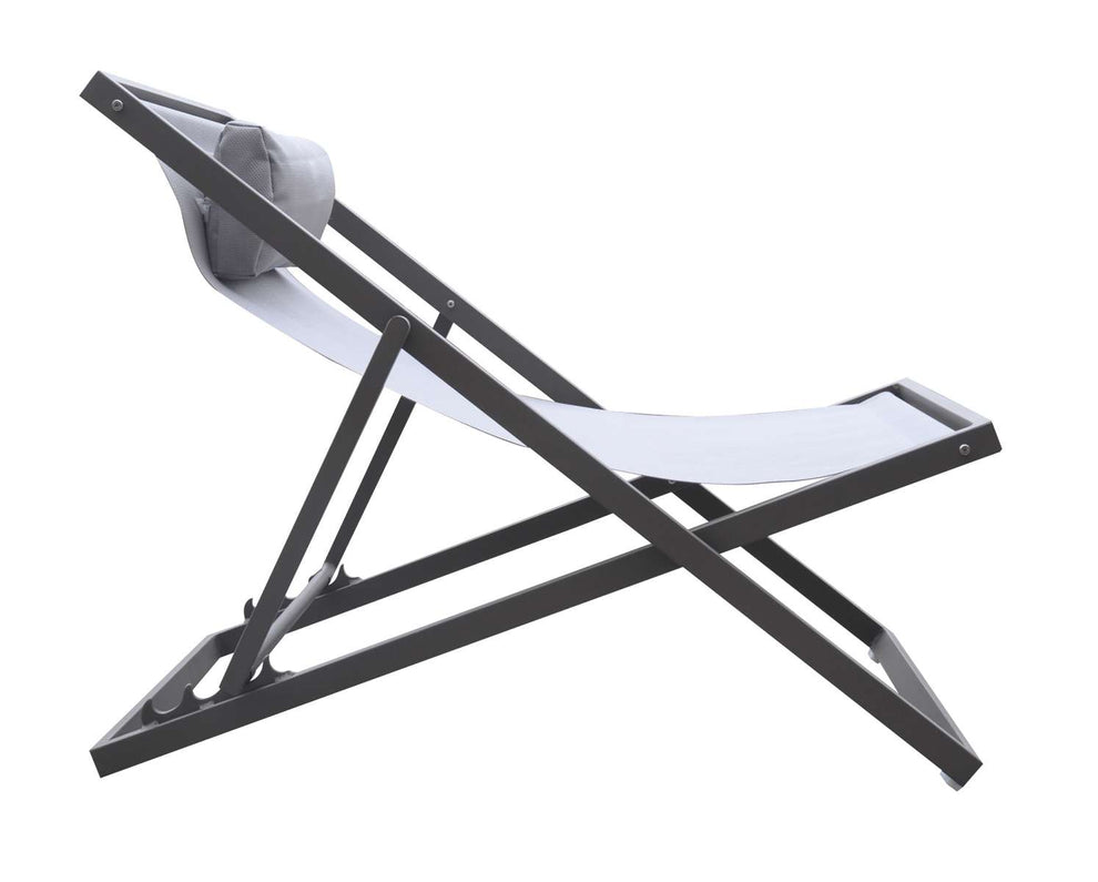 Wave Outdoor Patio Aluminum Deck Chair in Grey Powder Coated Finish with Grey Sling Textilene By Armen Living | Outdoor Chairs |  Modishstore  - 2