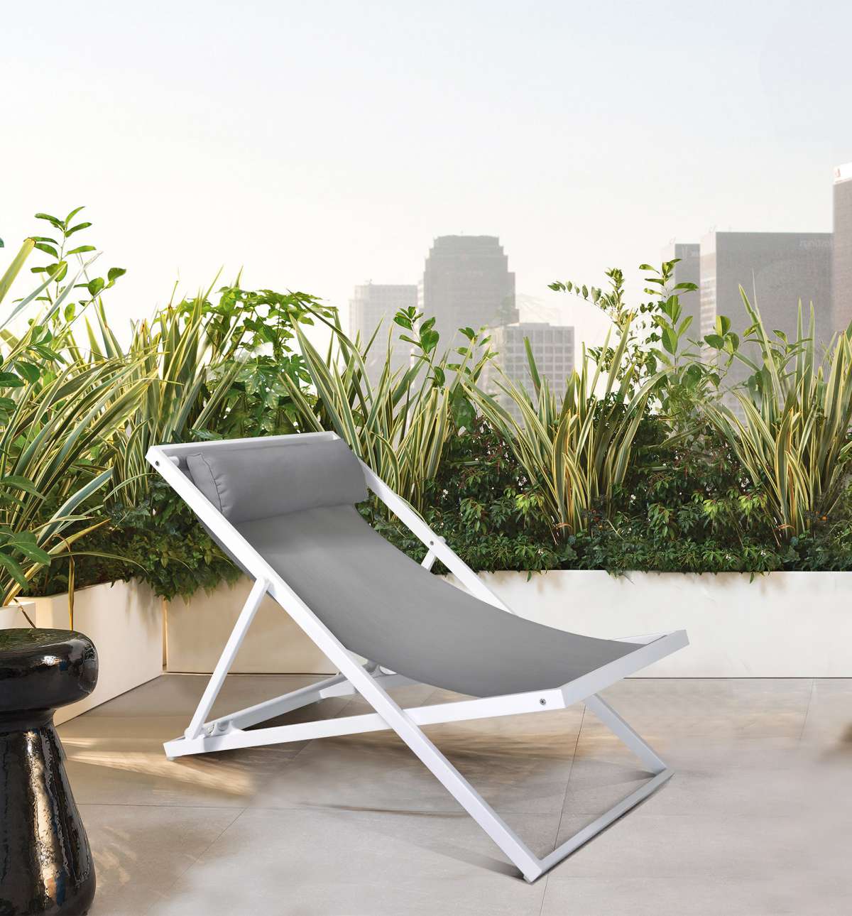 Wave Outdoor Patio Aluminum Deck Chair in Grey Powder Coated Finish with Grey Sling Textilene By Armen Living | Outdoor Chairs |  Modishstore  - 9
