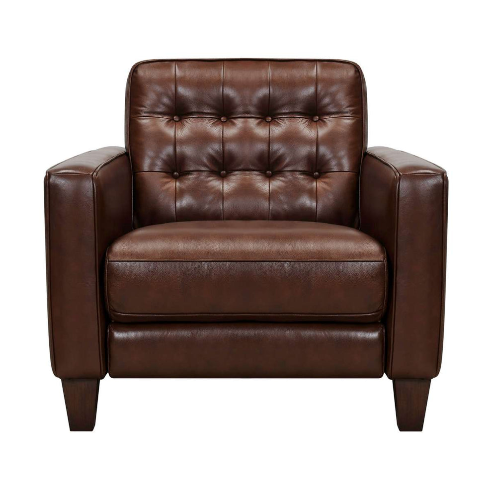 Wesley Chestnut Genuine Leather Power Footrest Tuxedo Arm Accent Chair By Armen Living | Lounge Chairs |  Modishstore  - 4