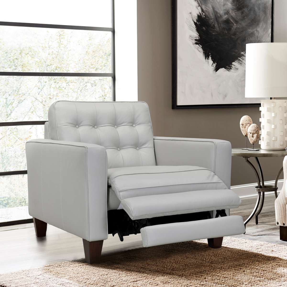 Wesley Dove Gray Genuine Leather Power Footrest Tuxedo Arm Accent Chair By Armen Living | Lounge Chairs |  Modishstore 
