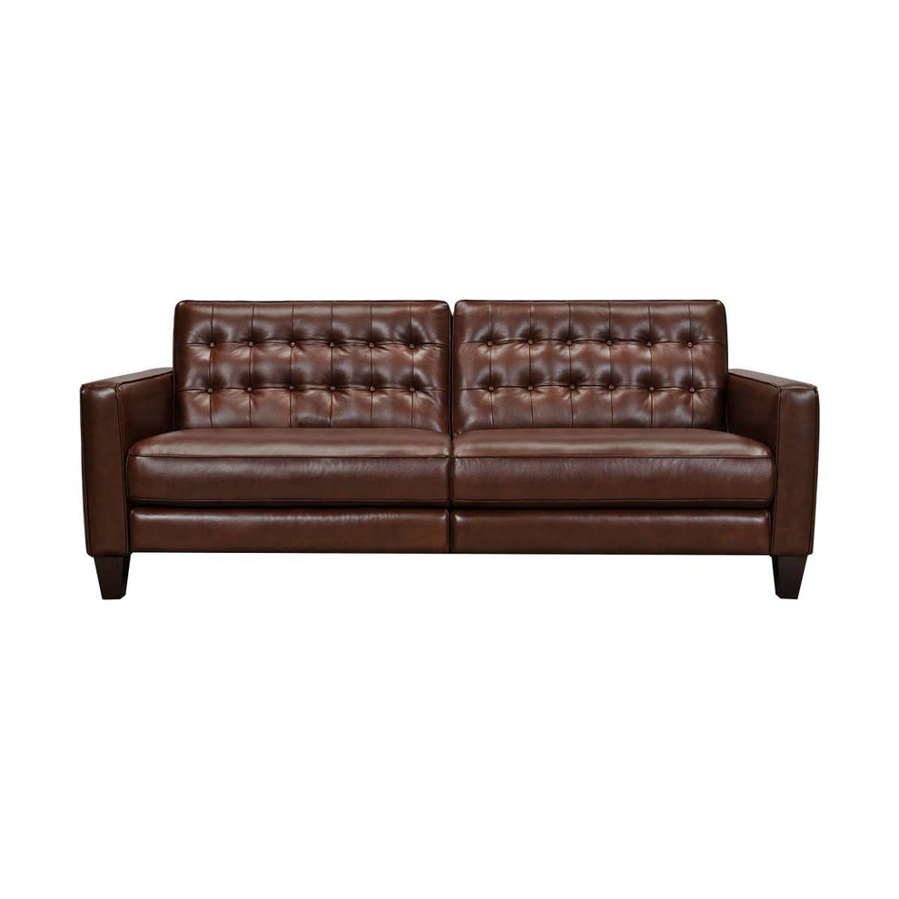 Wesley 81" Chestnut Genuine Leather Power Footrest Tuxedo Arm Sofa By Armen Living | Sofas |  Modishstore  - 7