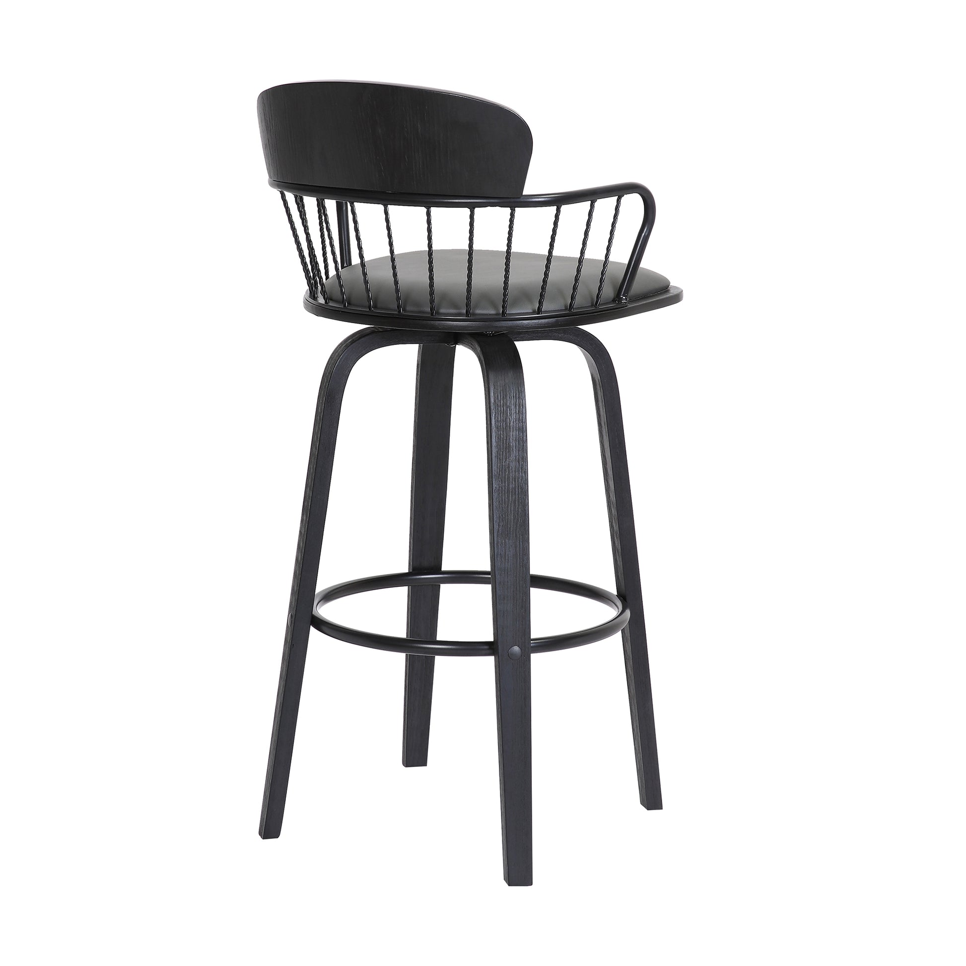 Willow 25.5" Swivel Black Wood Counter Stool in Grey Faux Leather with Black Metal By Armen Living | Counter Stools | Modishstore - 5