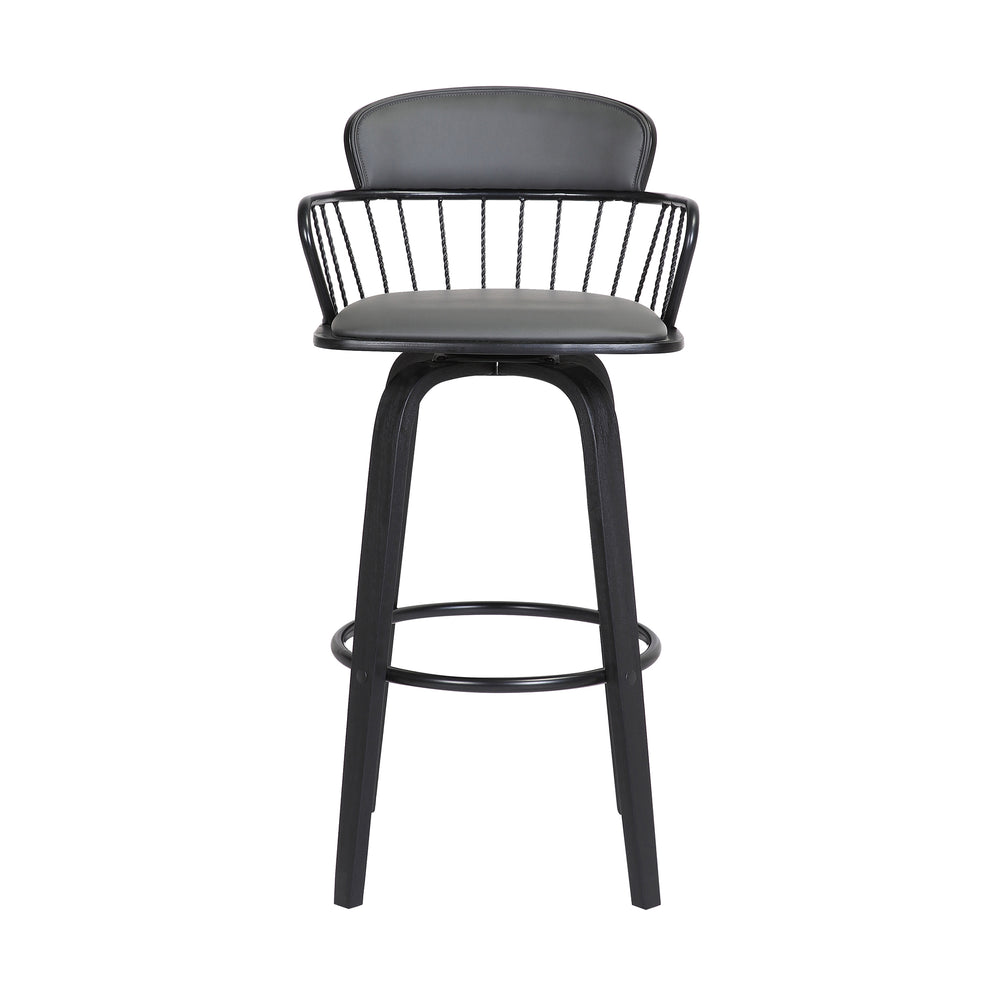 Willow 30" Swivel Black Wood Bar Stool in Grey Faux Leather with Black Metal By Armen Living | Bar Stools | Modishstore - 3
