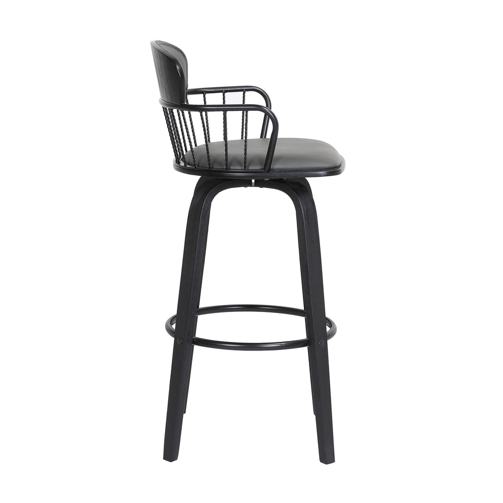 Willow 30" Swivel Black Wood Bar Stool in Grey Faux Leather with Black Metal By Armen Living | Bar Stools | Modishstore - 4