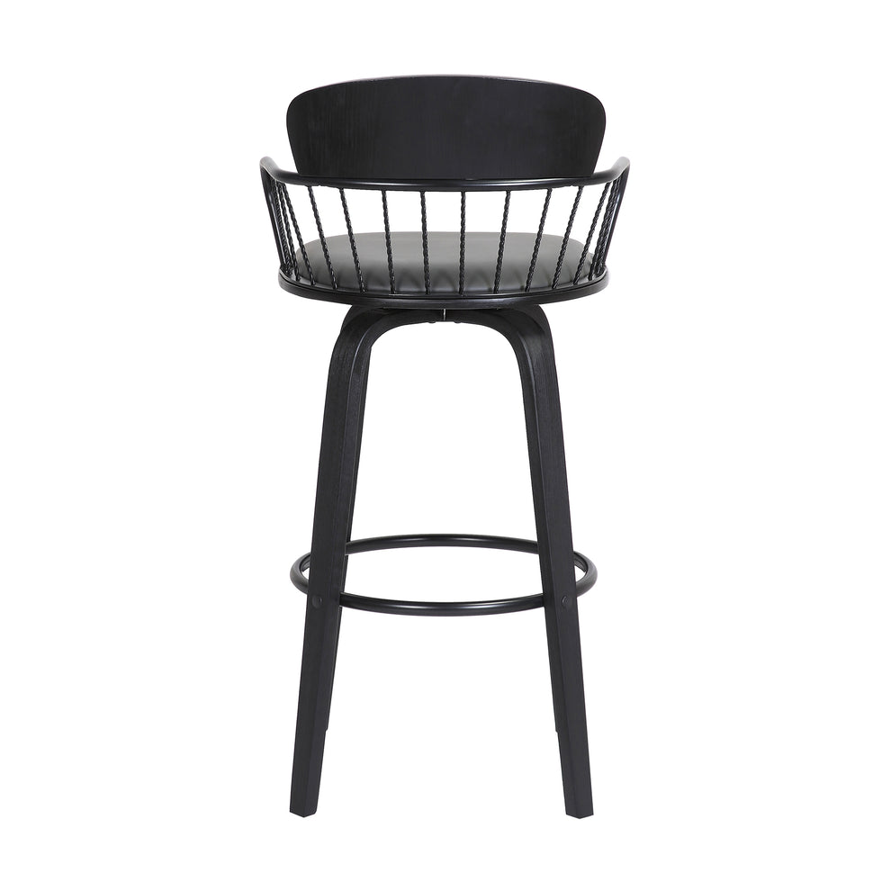 Willow 30" Swivel Black Wood Bar Stool in Grey Faux Leather with Black Metal By Armen Living | Bar Stools | Modishstore - 6