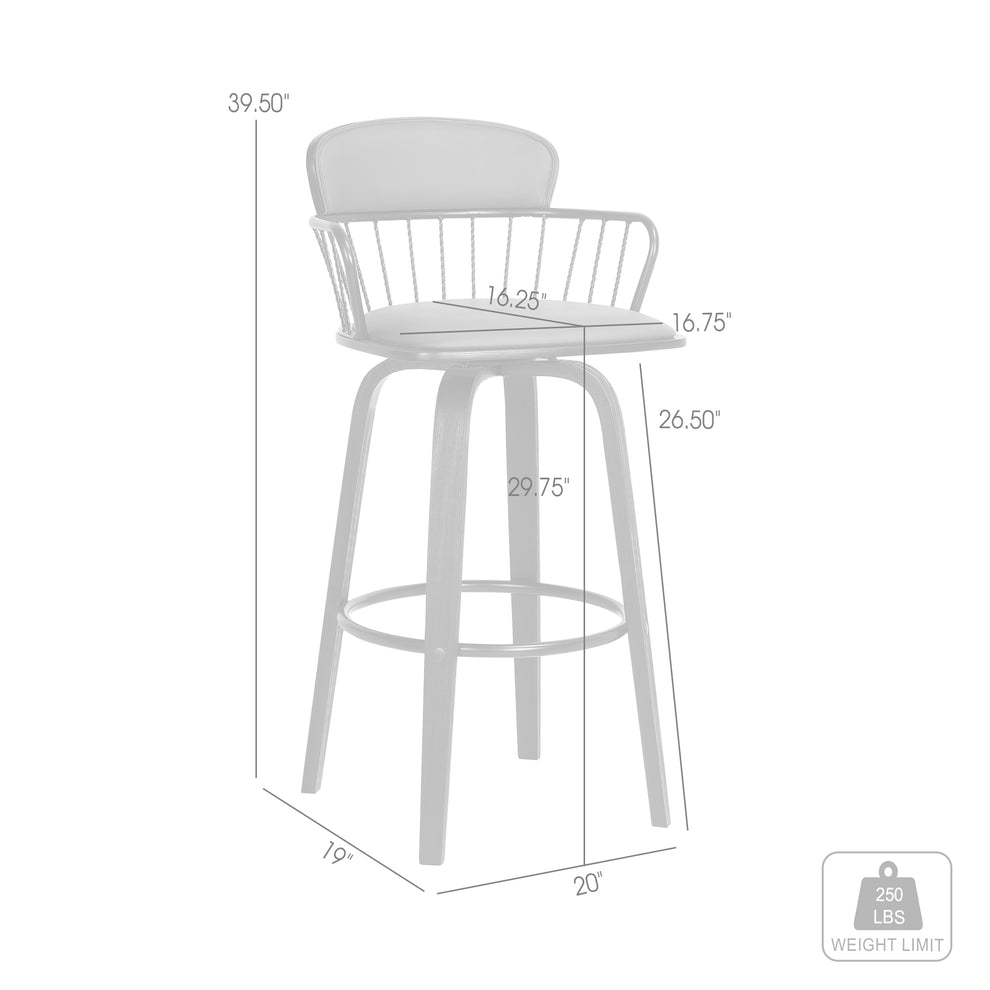 Willow 30" Swivel Black Wood Bar Stool in Grey Faux Leather with Black Metal By Armen Living | Bar Stools | Modishstore - 9