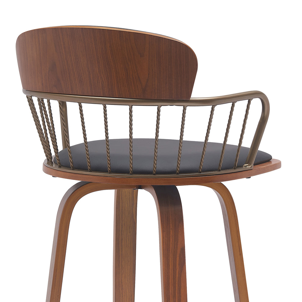 Willow 25.5" Swivel Walnut Wood Counter Stool in Gray Faux Leather with Golden Bronze Metal By Armen Living | Bar Stools | Modishstore - 14