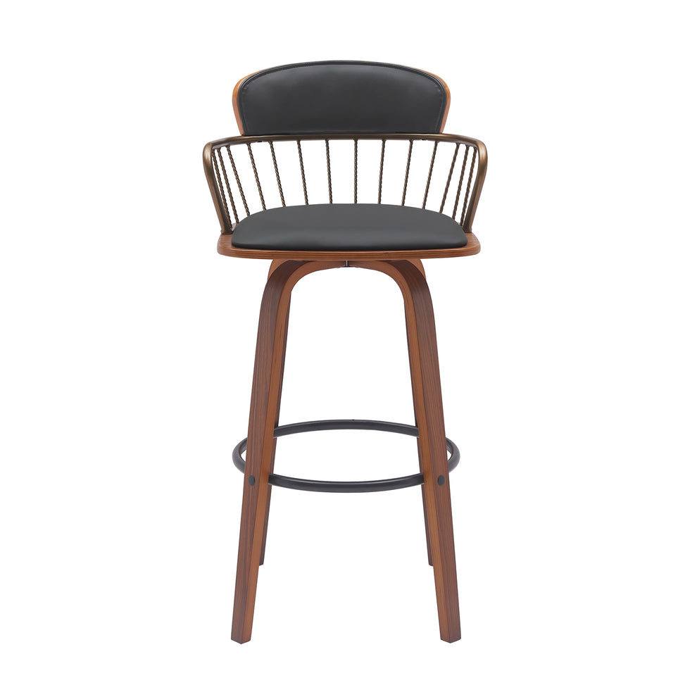 Willow 30" Swivel Walnut Wood Bar Stool in Gray Faux Leather with Golden Bronze Metal By Armen Living | Bar Stools | Modishstore - 12