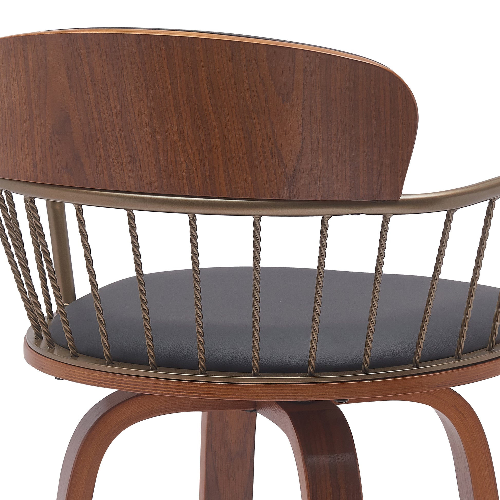 Willow 30" Swivel Walnut Wood Bar Stool in Gray Faux Leather with Golden Bronze Metal By Armen Living | Bar Stools | Modishstore - 15