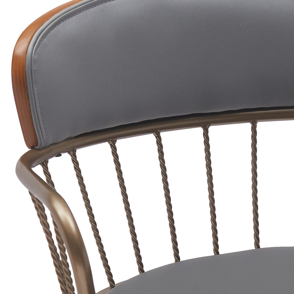 Willow 25.5" Swivel Walnut Wood Counter Stool in Gray Faux Leather with Golden Bronze Metal By Armen Living | Bar Stools | Modishstore - 6