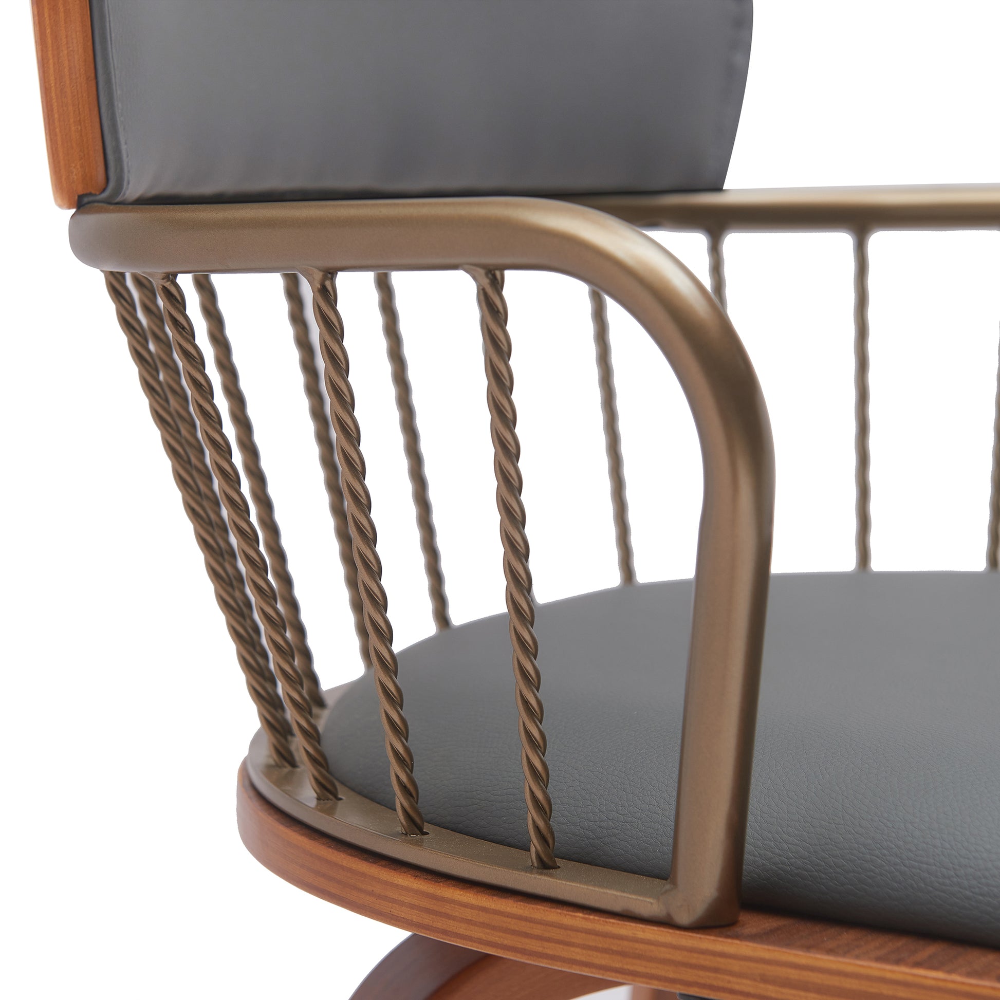 Willow 30" Swivel Walnut Wood Bar Stool in Gray Faux Leather with Golden Bronze Metal By Armen Living | Bar Stools | Modishstore - 9